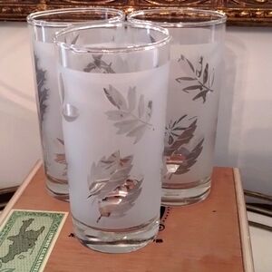 Libby Silver Foliage MCM Vintage Highball Glasses set 3